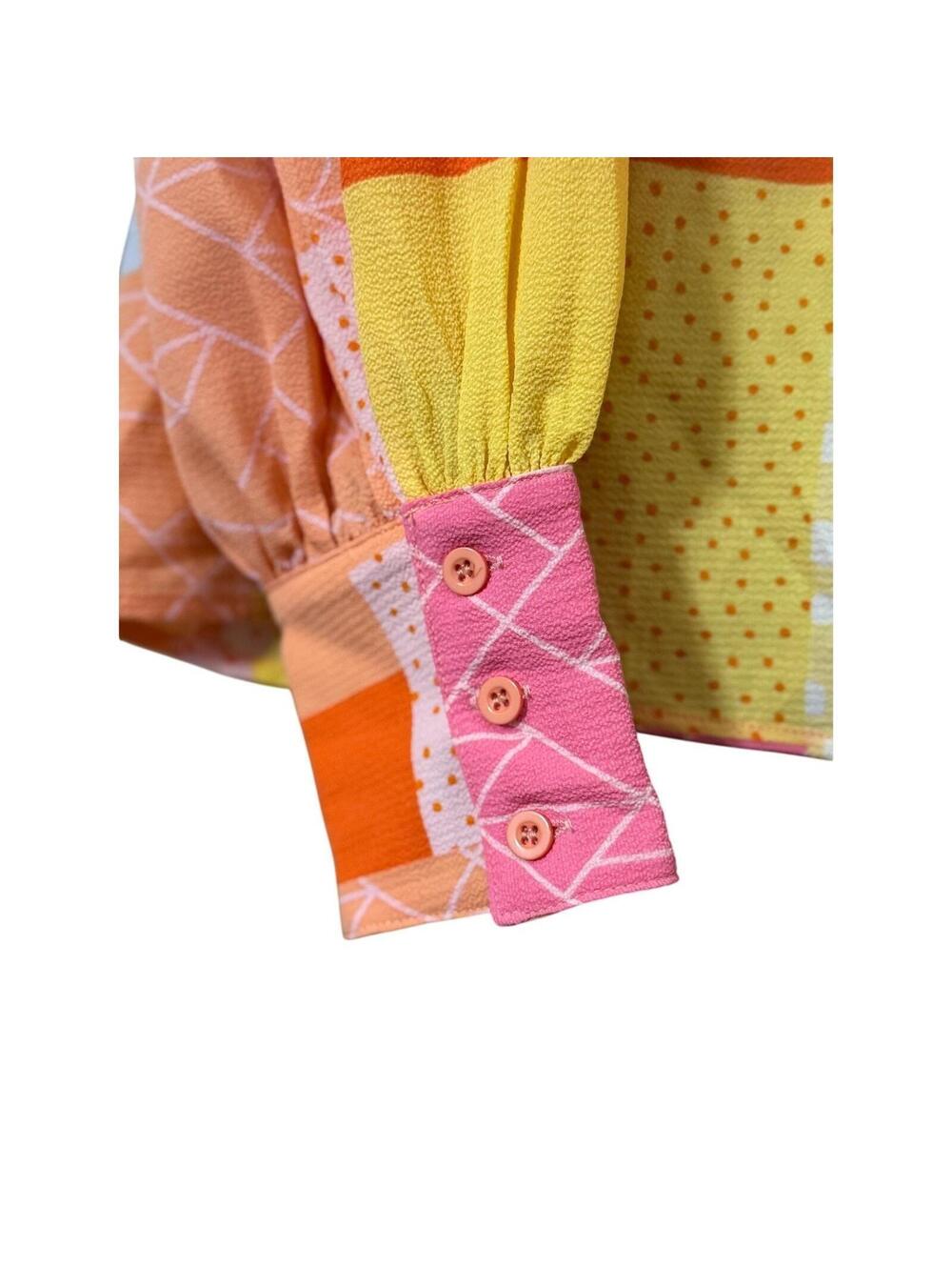 R216 Boutique Fate Brand Large Pastels Patchwork Print 23" PTP Blouse R0000216 - Picture 2 of 4